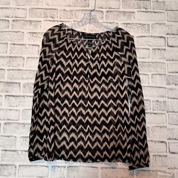 INC International Concepts‎ Chevron Blouse Long Sleeve Sheer Top Medium - Picture 1 of 7